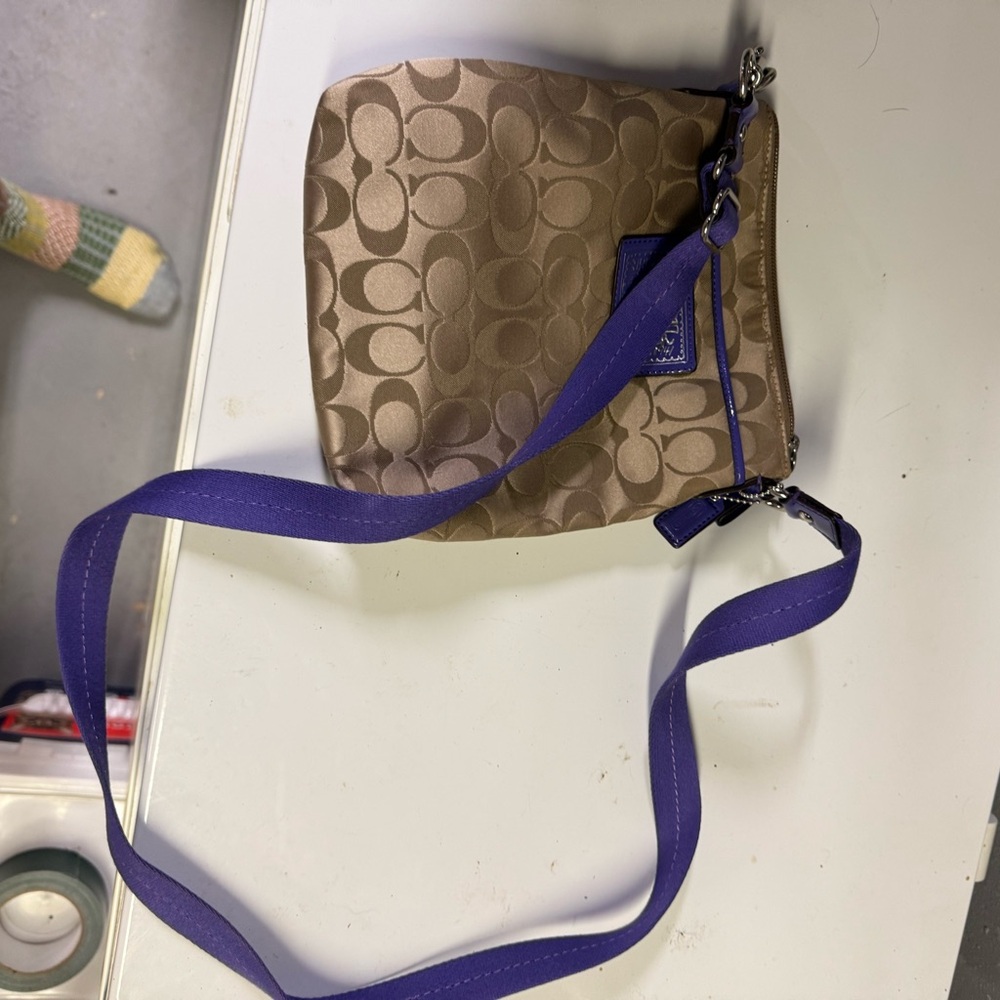 Coach Tan and Purple Signature Bag